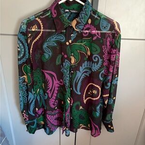 Zara Women's Multicolor Paisley Button Down Shirt
